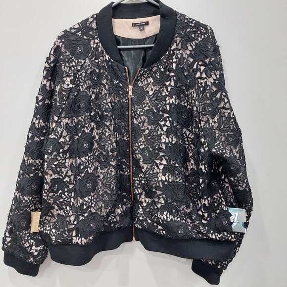 Stella & Dot Jackets & Blazers - Stella & Dot Women's 2X Danielle Lace and Satin Bomber Jacket, Black Pink